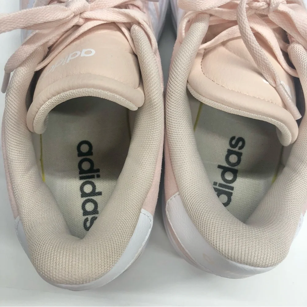 Adidas VL Court Bold Womens 9 Quartz Cloud White Pink Suede Low Top Sneakers - Picture 7 of 9